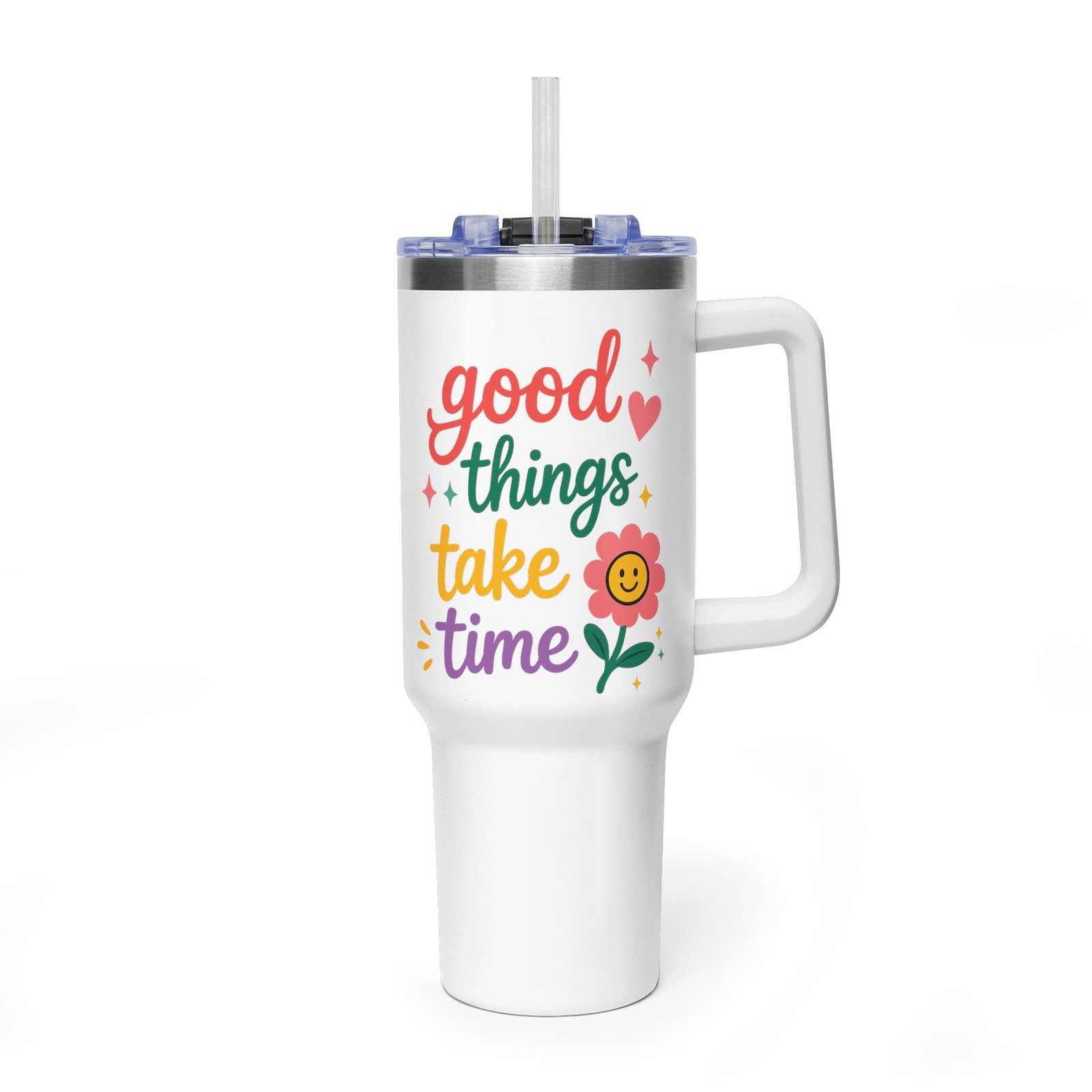 40oz Insulated Tumbler — “Good Things Take Time” Floral Thermal Cup - Image 2