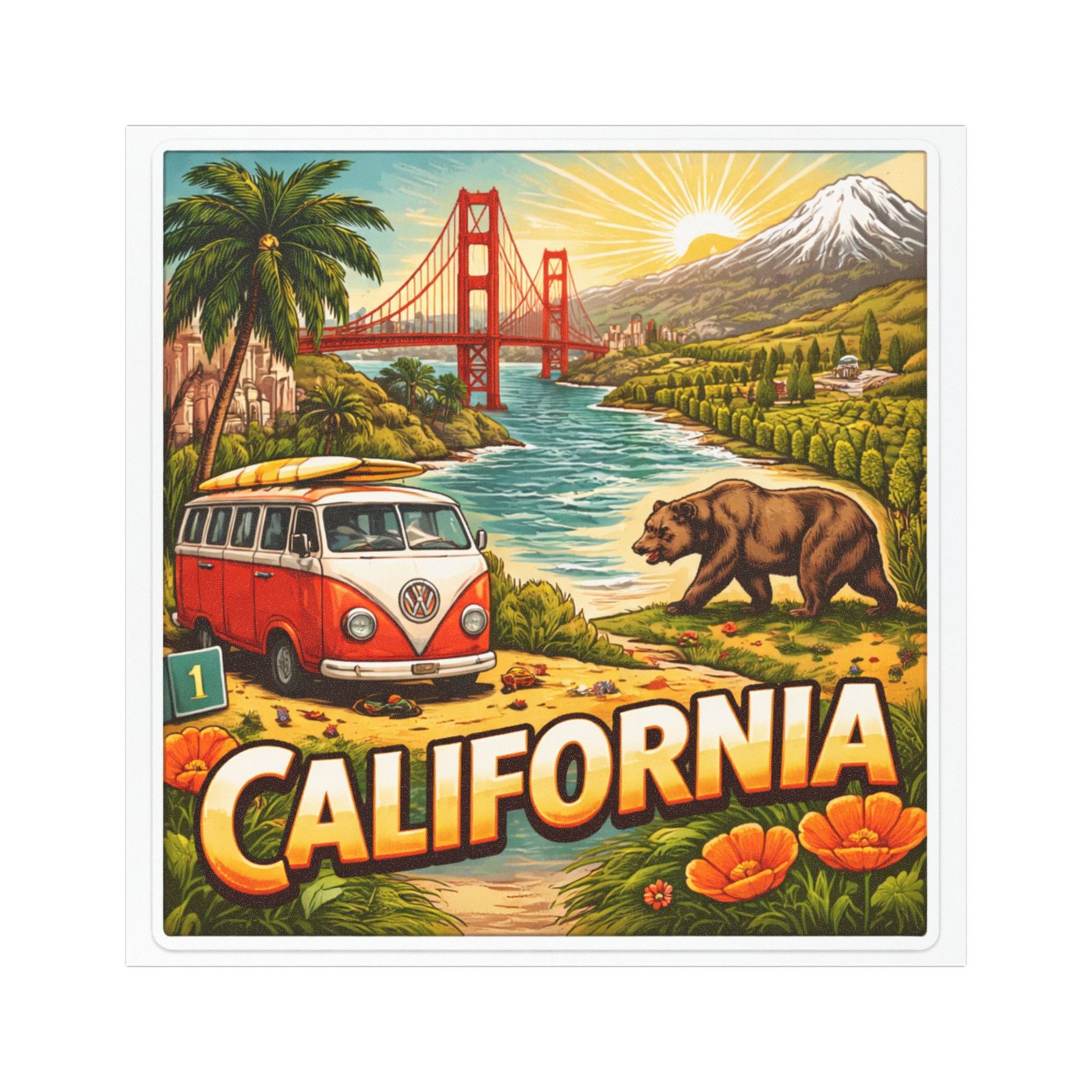 California Iconic Scene Car Magnet | 5×5 California Picture Magnet