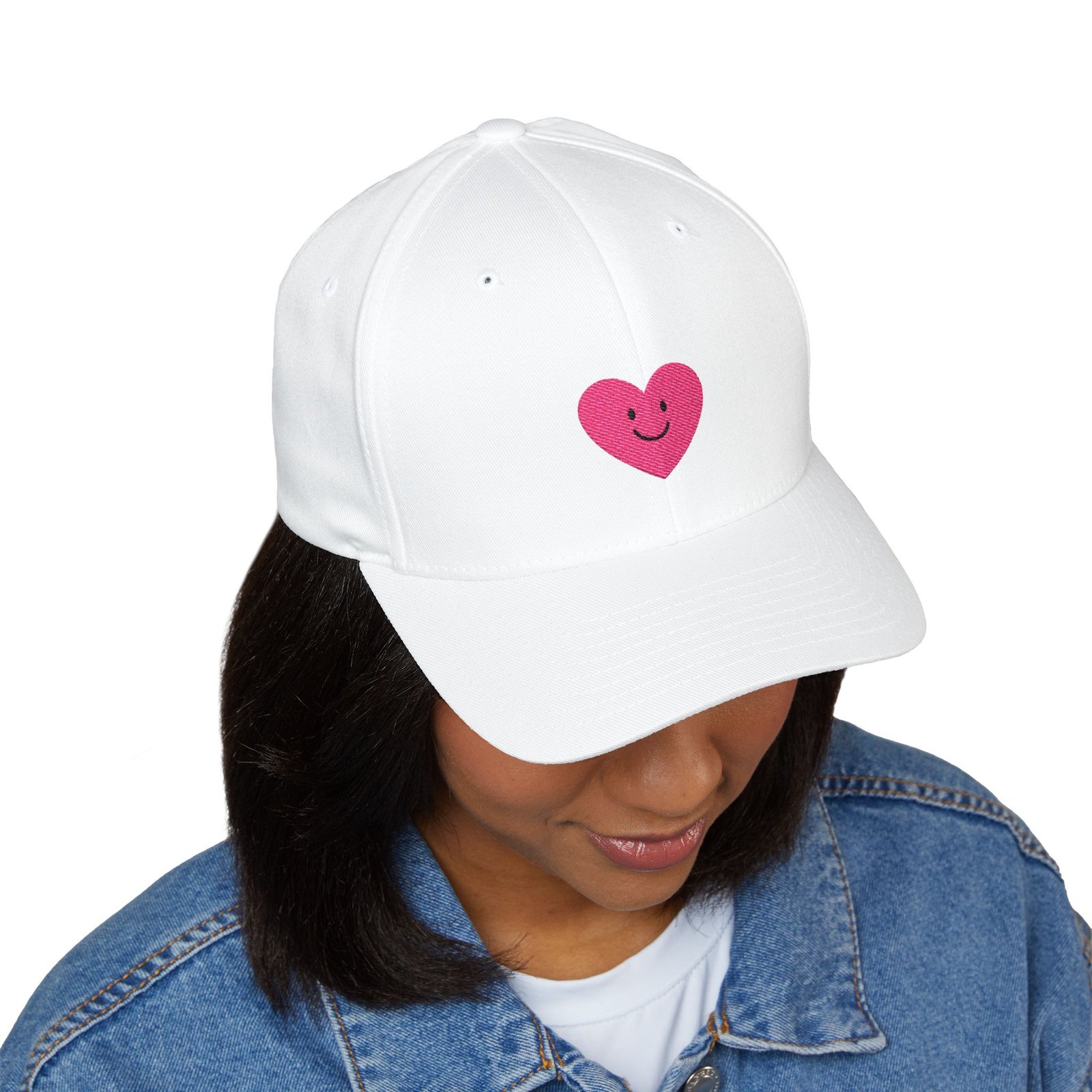 Embroidered Smiling Heart Cap — Cute Pink Heart Hat - Image 3