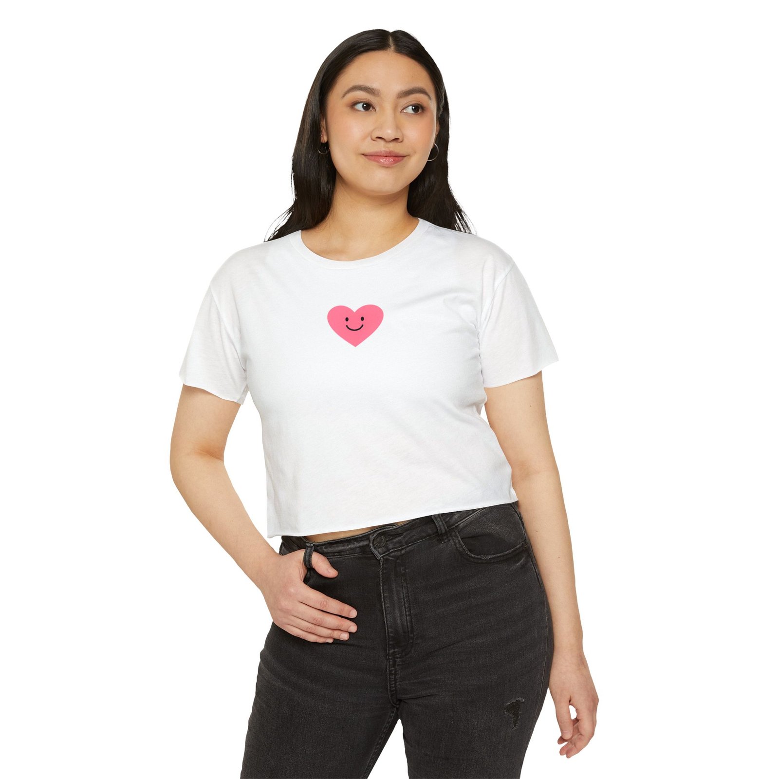 Smiley Heart Crop Top — Cute Pink Heart t-shirt - Image 2