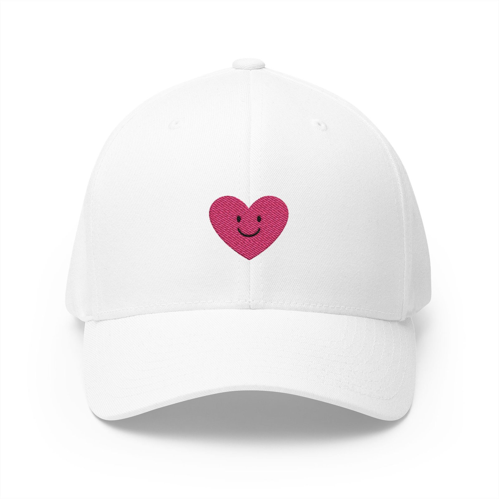 Embroidered Smiling Heart Cap — Cute Pink Heart Hat