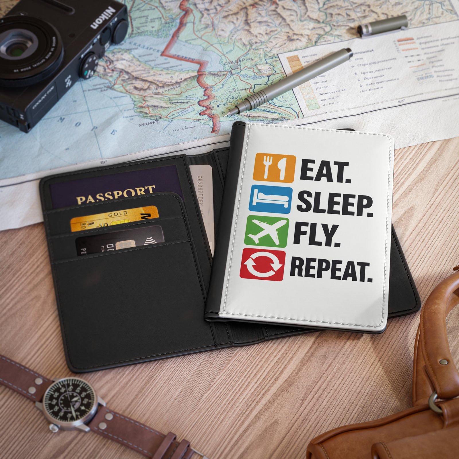 Eat Sleep Fly Repeat Passport Cover | Travel Passport Holder - Image 4