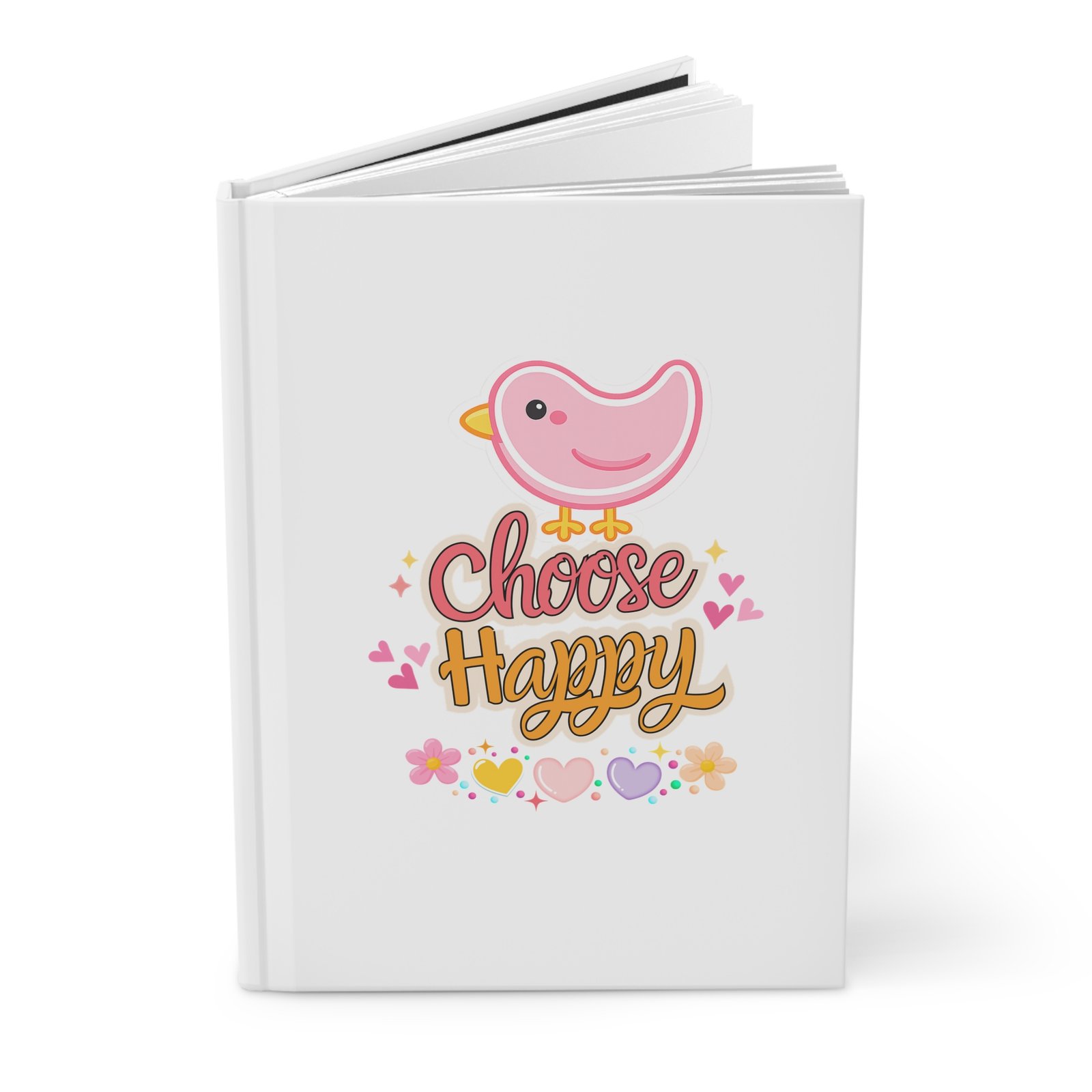 Choose Happy Hardcover Journal — Cute Pink Bird Positivity Notebook for Daily Gratitude & Gifts - Image 3