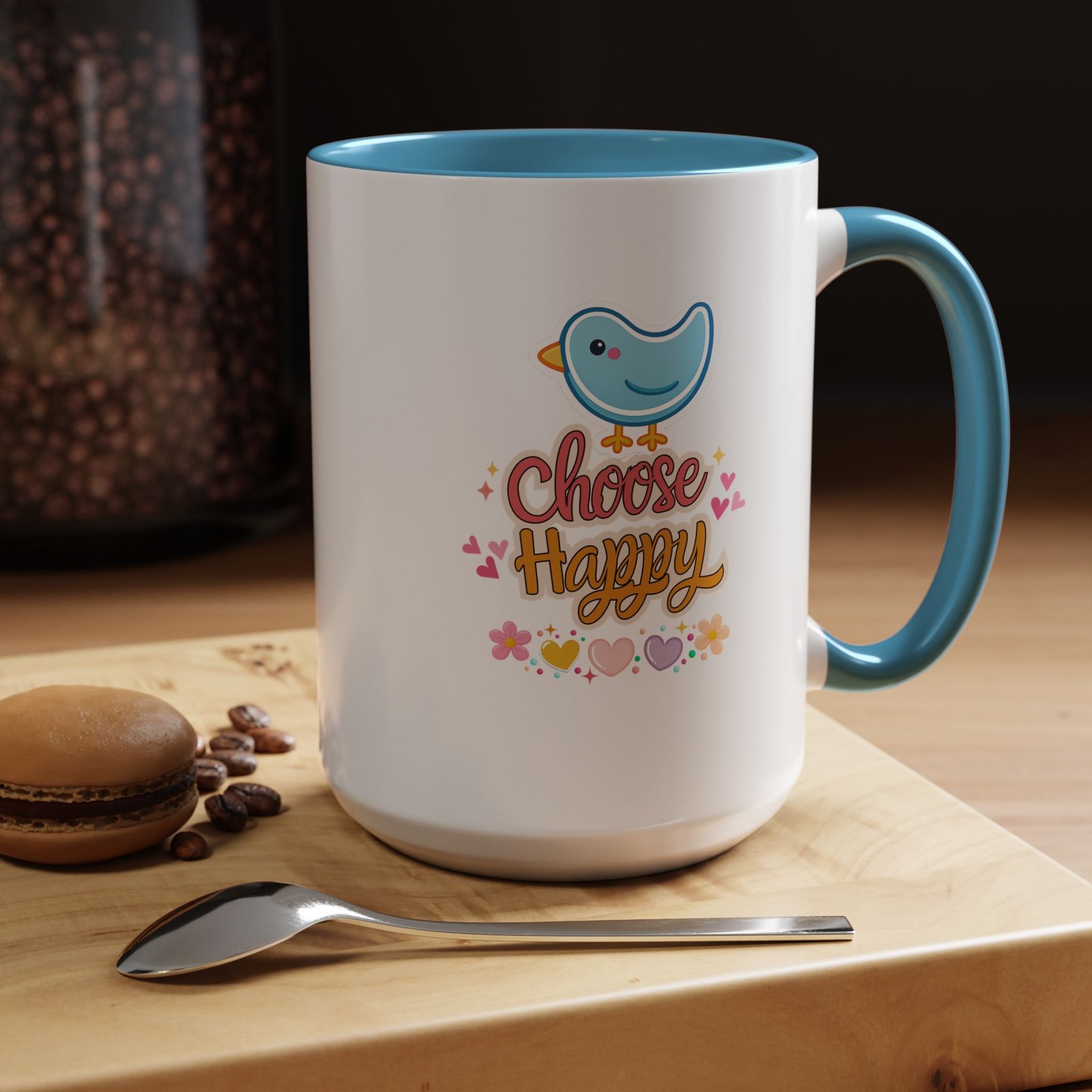 Choose Happy Coffee Mug — Cute Blue Bird Inspirational Ceramic Accent Mug - Image 6
