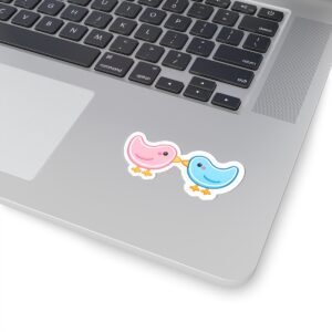 Kissing Birds Kiss-Cut Sticker — Cute Pink & Blue Love Bird Decal