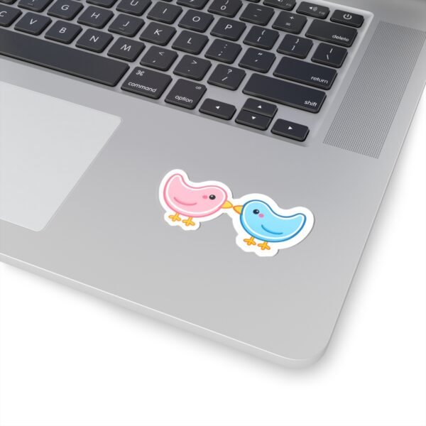 Kissing Birds Kiss-Cut Sticker — Cute Pink & Blue Love Bird Decal