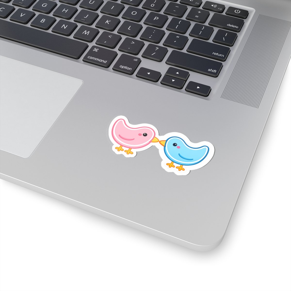 Kissing Birds Kiss-Cut Sticker — Cute Pink & Blue Love Bird Decal
