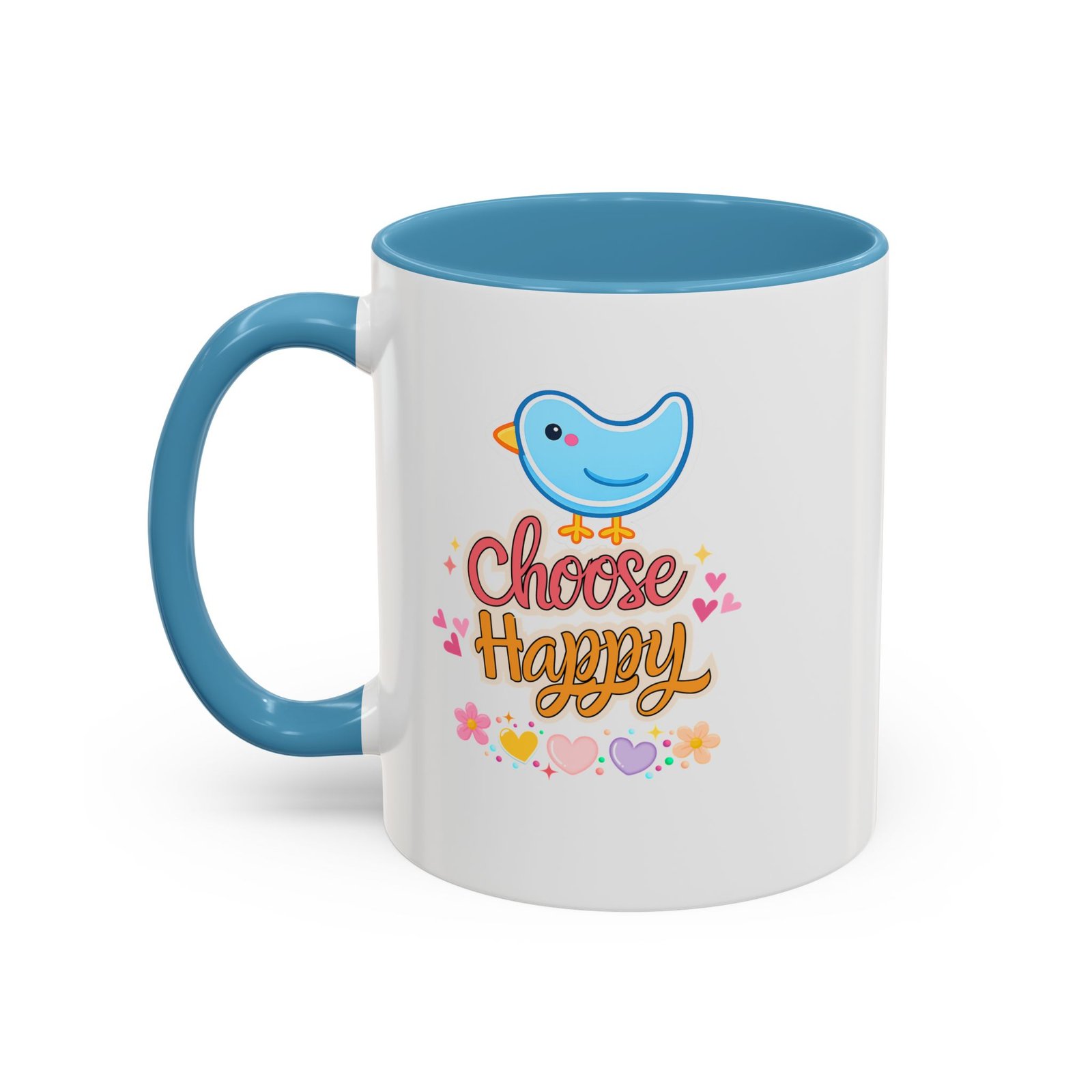 Choose Happy Coffee Mug — Cute Blue Bird Inspirational Ceramic Accent Mug - Image 2