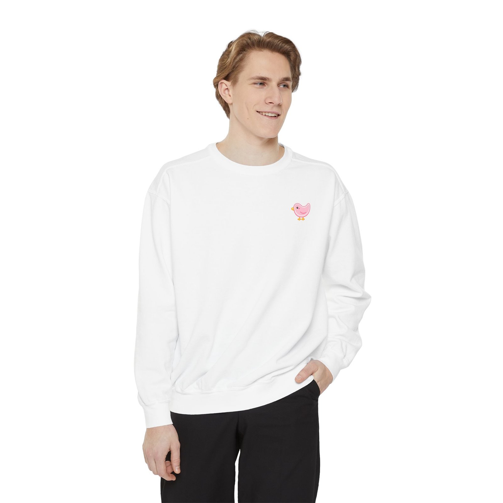 Heart Chick Embroidered Sweatshirt — Cute Pink Chick Chest Graphic, Cozy Casual Pullover - Image 2
