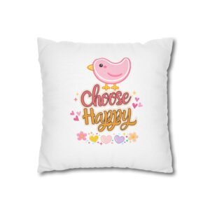 Choose Happy Pillowcase — Cute Blue Bird Decorative Throw Pillow