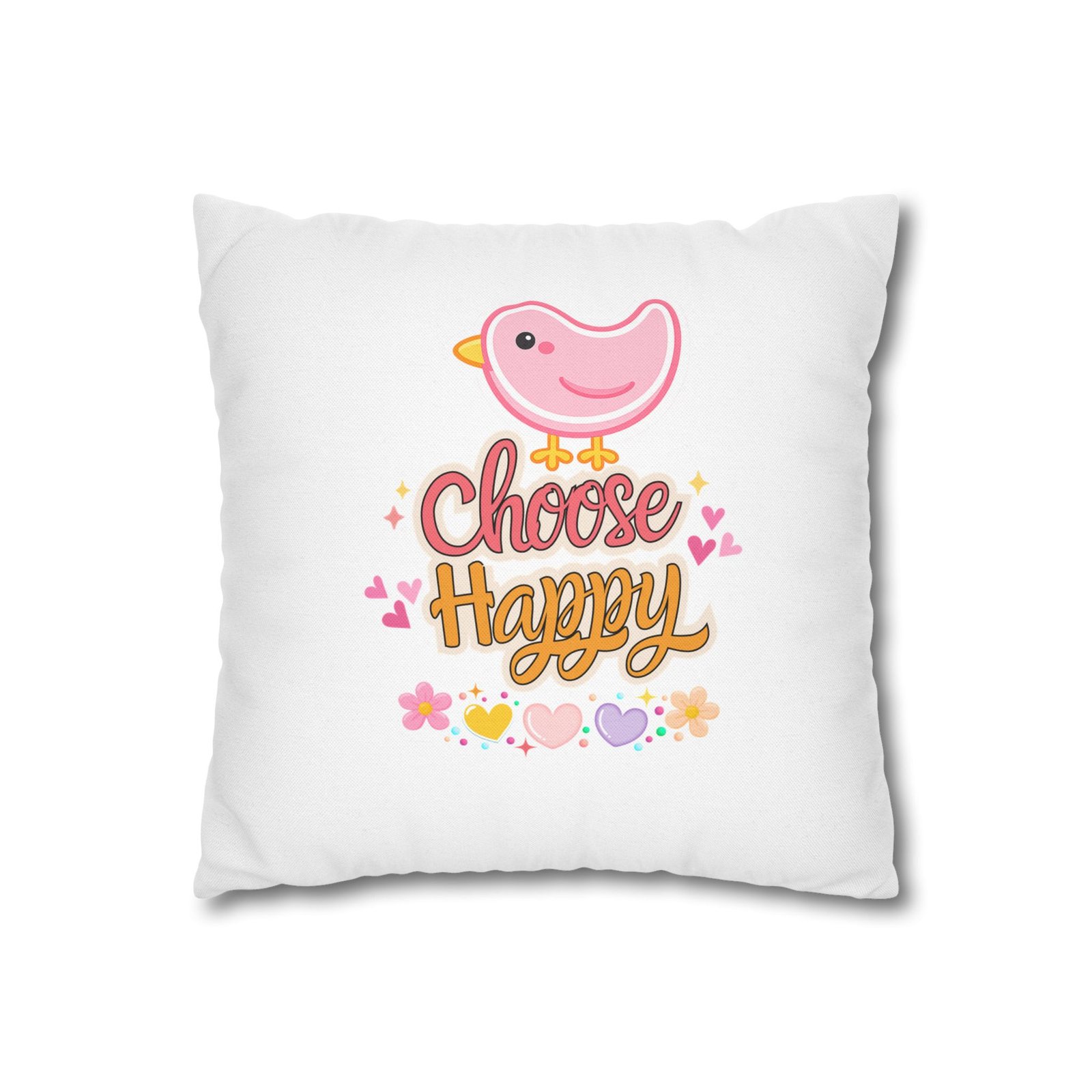 Choose Happy Pillowcase — Cute Blue Bird Decorative Throw Pillow