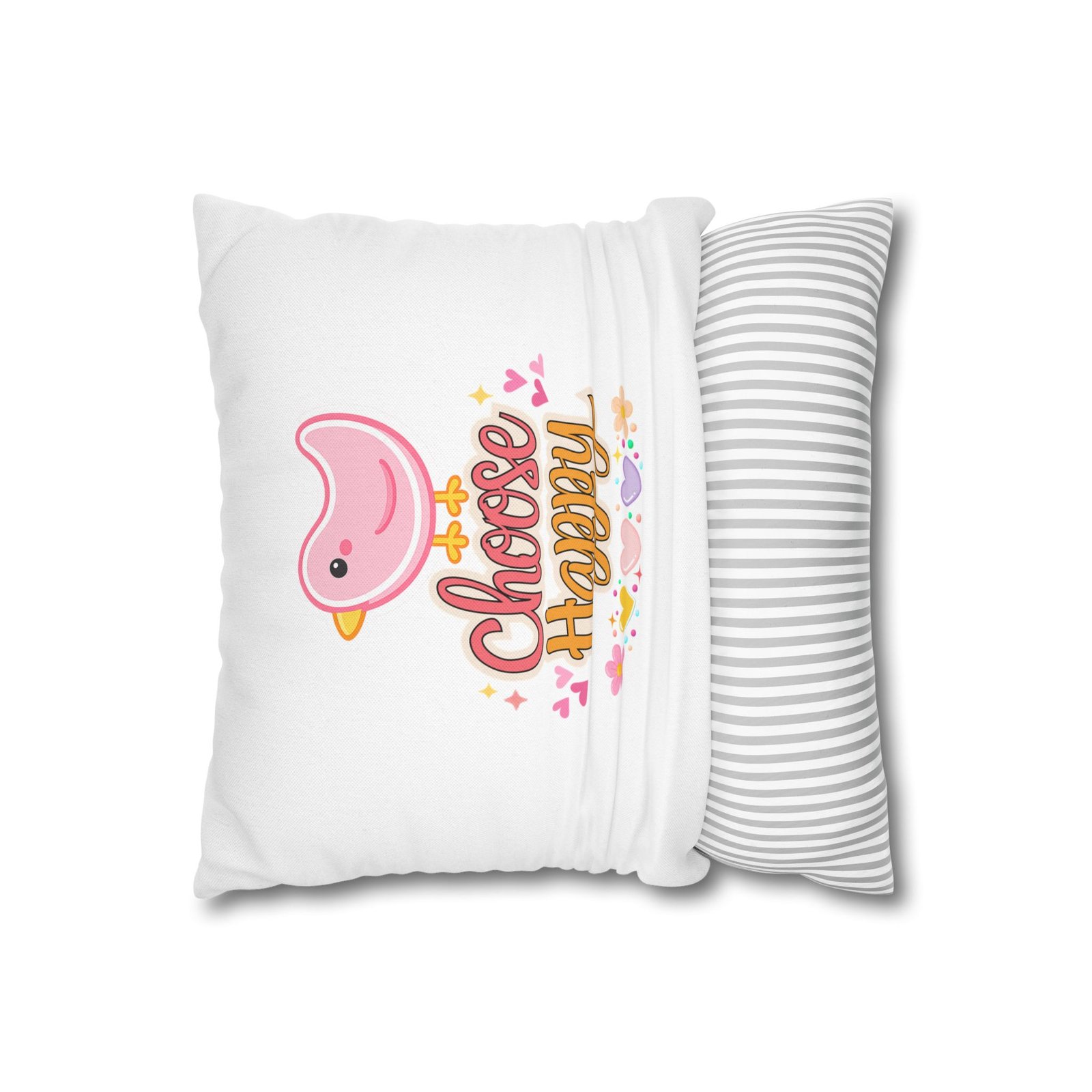 Choose Happy Pillowcase — Cute Blue Bird Decorative Throw Pillow - Image 3