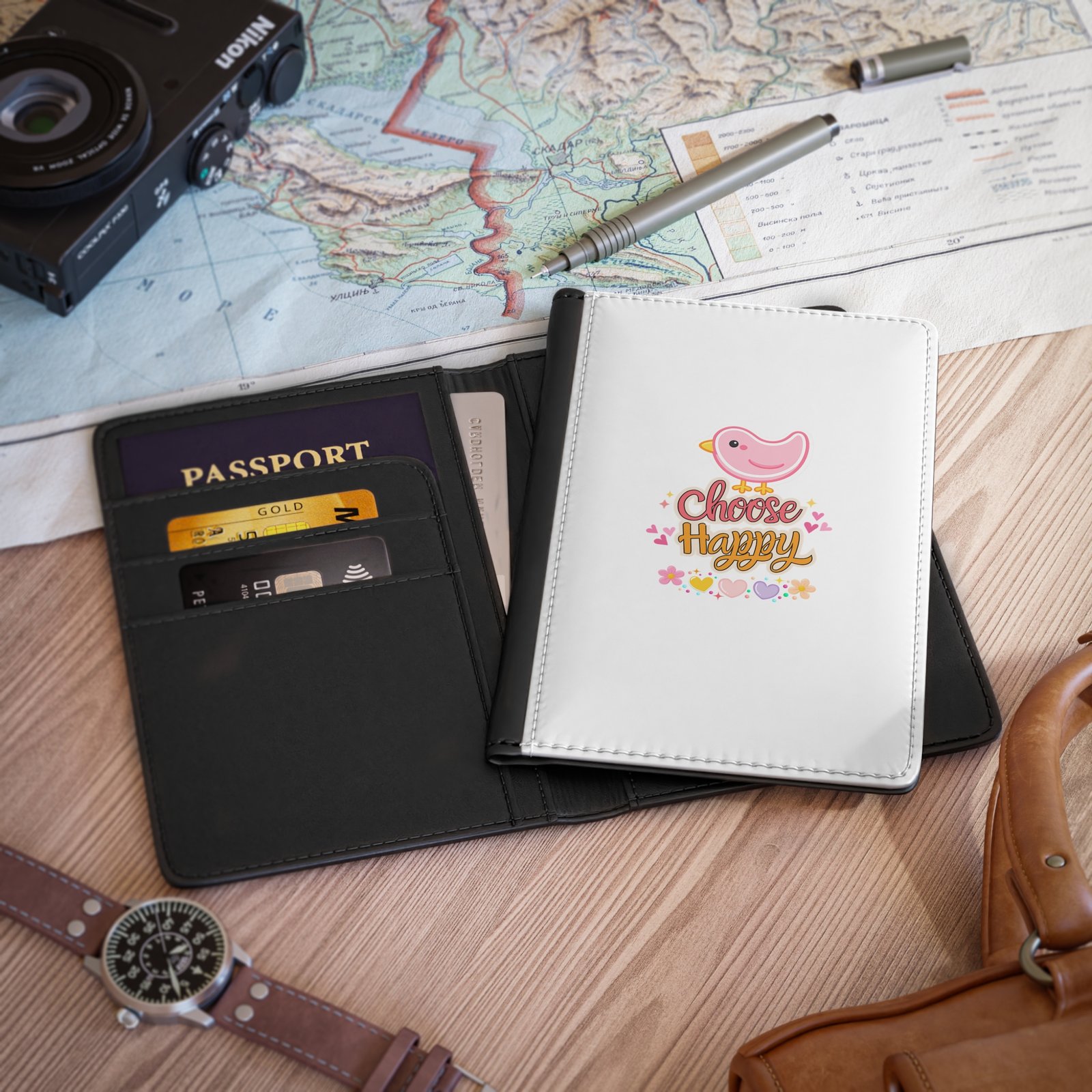 Passport Cover — "Choose Happy" Cute Bird Travel Passport Holder - Image 4