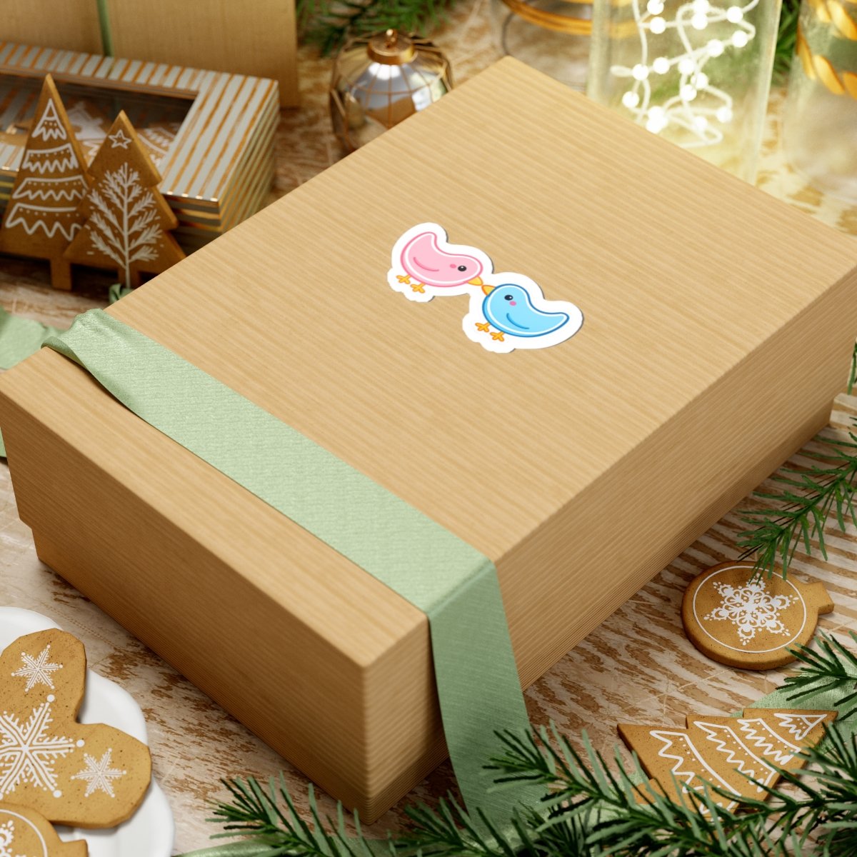 Kissing Birds Kiss-Cut Sticker — Cute Pink & Blue Love Bird Decal - Image 3