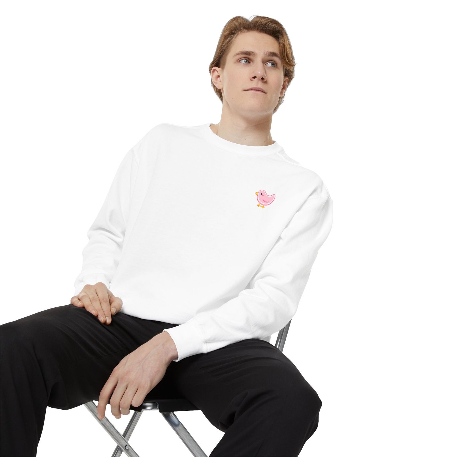 Heart Chick Embroidered Sweatshirt — Cute Pink Chick Chest Graphic, Cozy Casual Pullover - Image 3