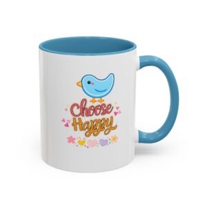 Choose Happy Coffee Mug — Cute Blue Bird Inspirational Ceramic Accent Mug