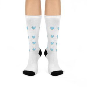 Blue Bird Pattern Cushioned Crew Socks — Cute Cartoon Bird Socks for Everyday Wear