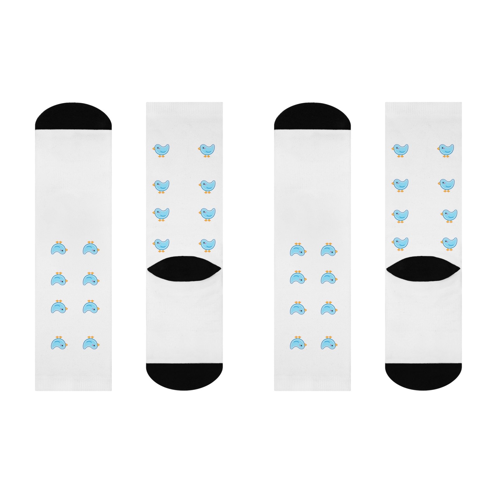 Blue Bird Pattern Cushioned Crew Socks — Cute Cartoon Bird Socks for Everyday Wear - Image 3