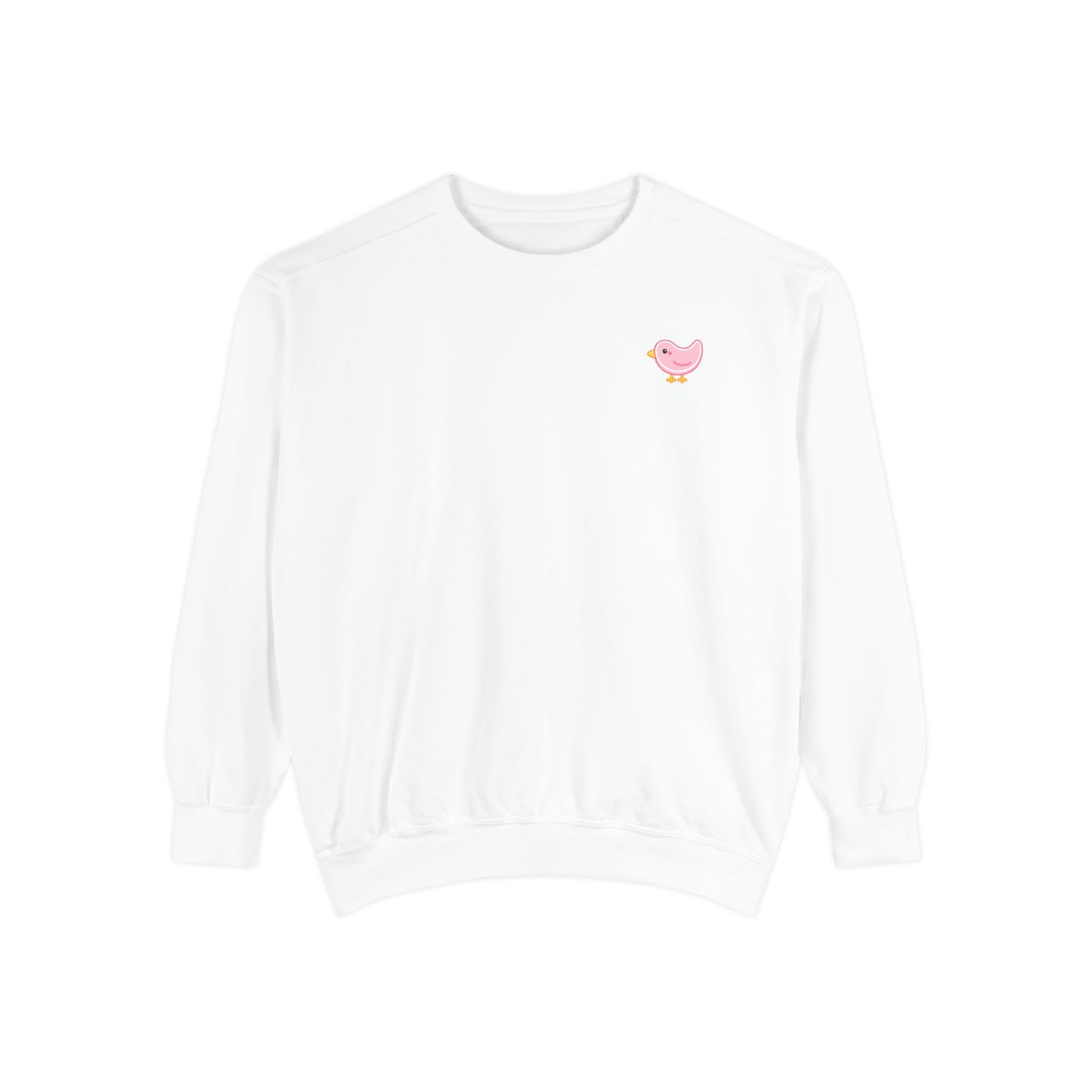 Heart Chick Embroidered Sweatshirt — Cute Pink Chick Chest Graphic, Cozy Casual Pullover