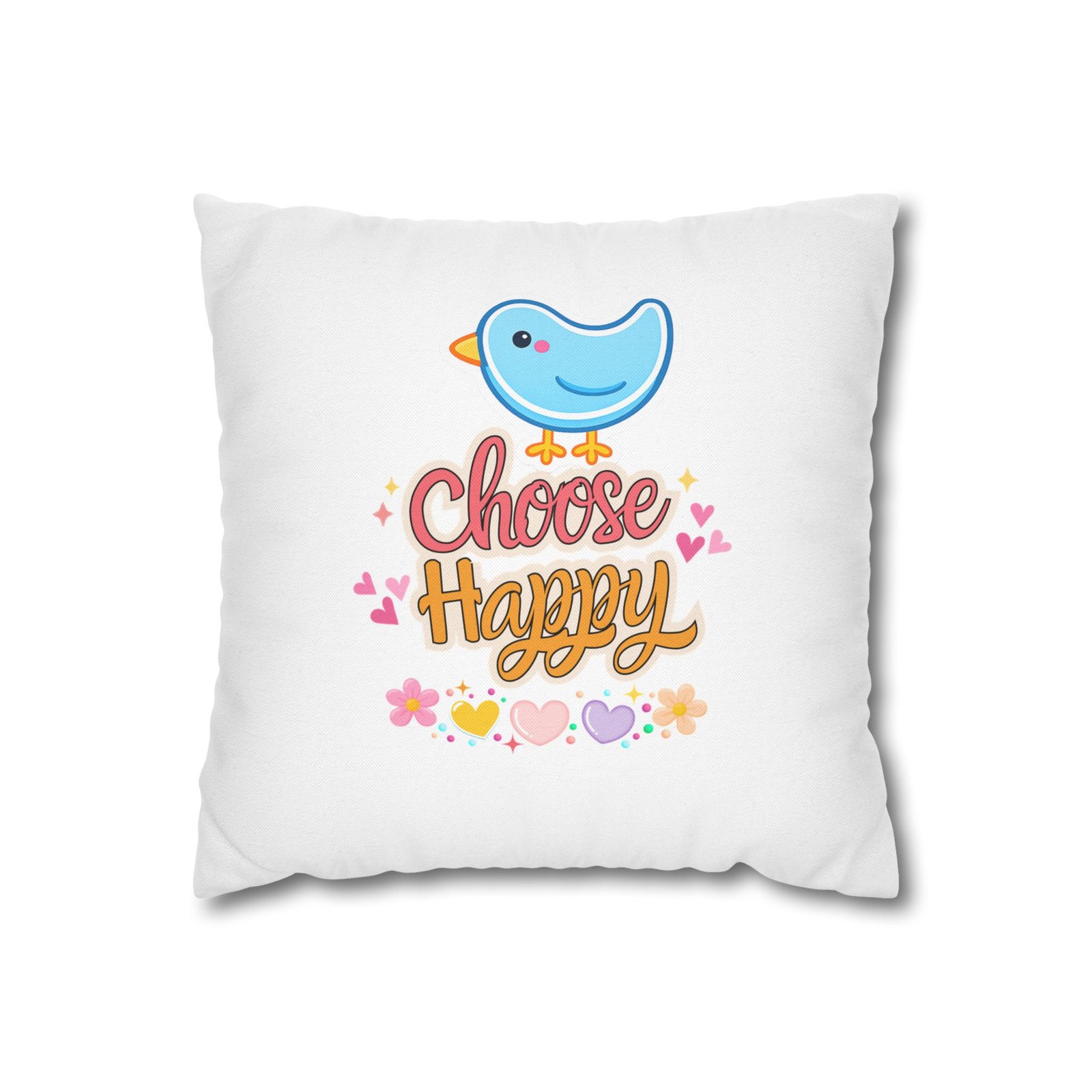Choose Happy Pillowcase — Cute Blue Bird Decorative Throw Pillow - Image 2