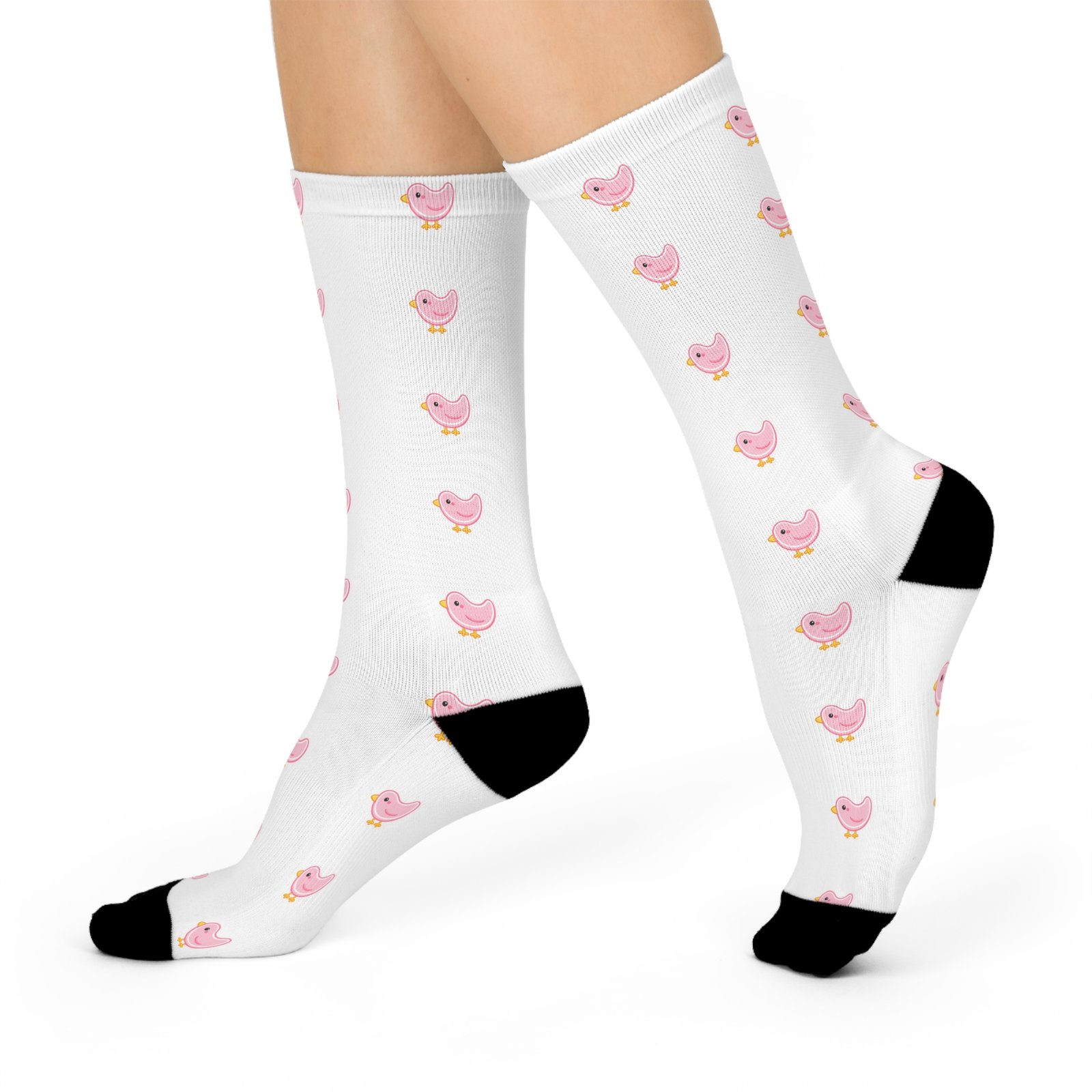 Pink Heart Bird Crew Socks — Cushioned Knee-High Socks for Women, Cute Valentine/Everyday Gift - Image 2