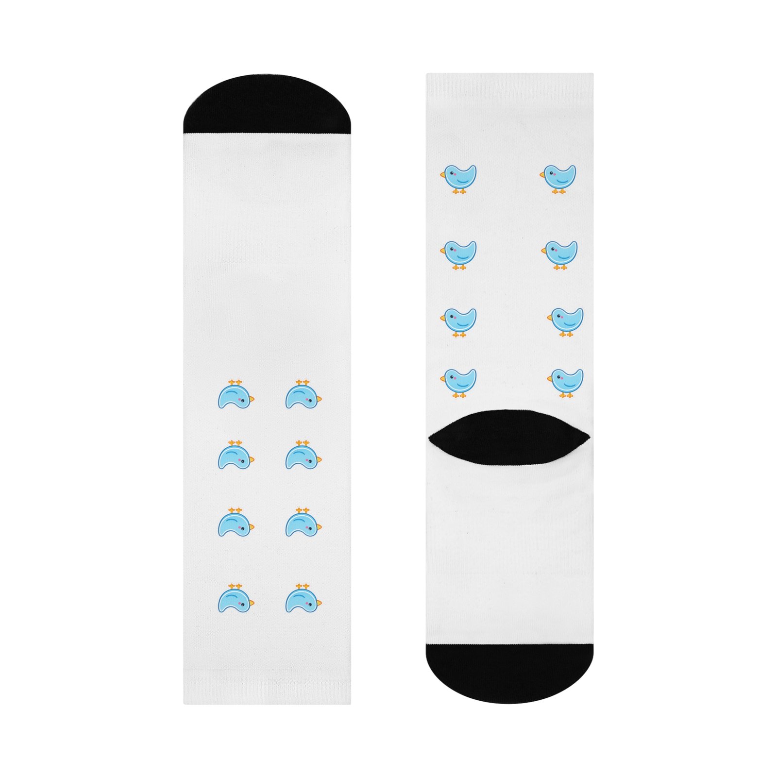Blue Bird Pattern Cushioned Crew Socks — Cute Cartoon Bird Socks for Everyday Wear - Image 4