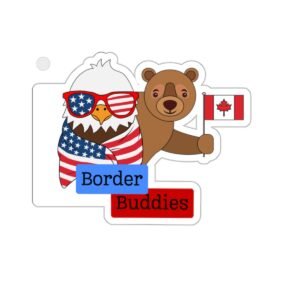 Border Buddies Die-Cut Sticker — USA Eagle & Canada Bear Patriotic Travel Decal