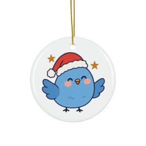 Merry Little Bird Ceramic Christmas Ornament | Round