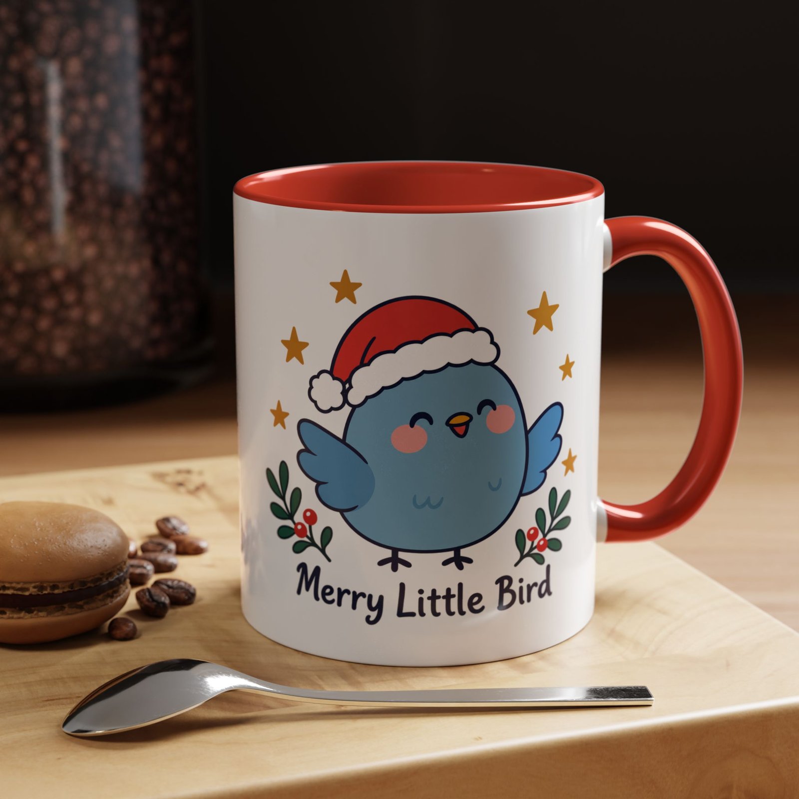 Merry Little Bird Christmas Mug | Red Accent, 11oz & 15oz - Image 3