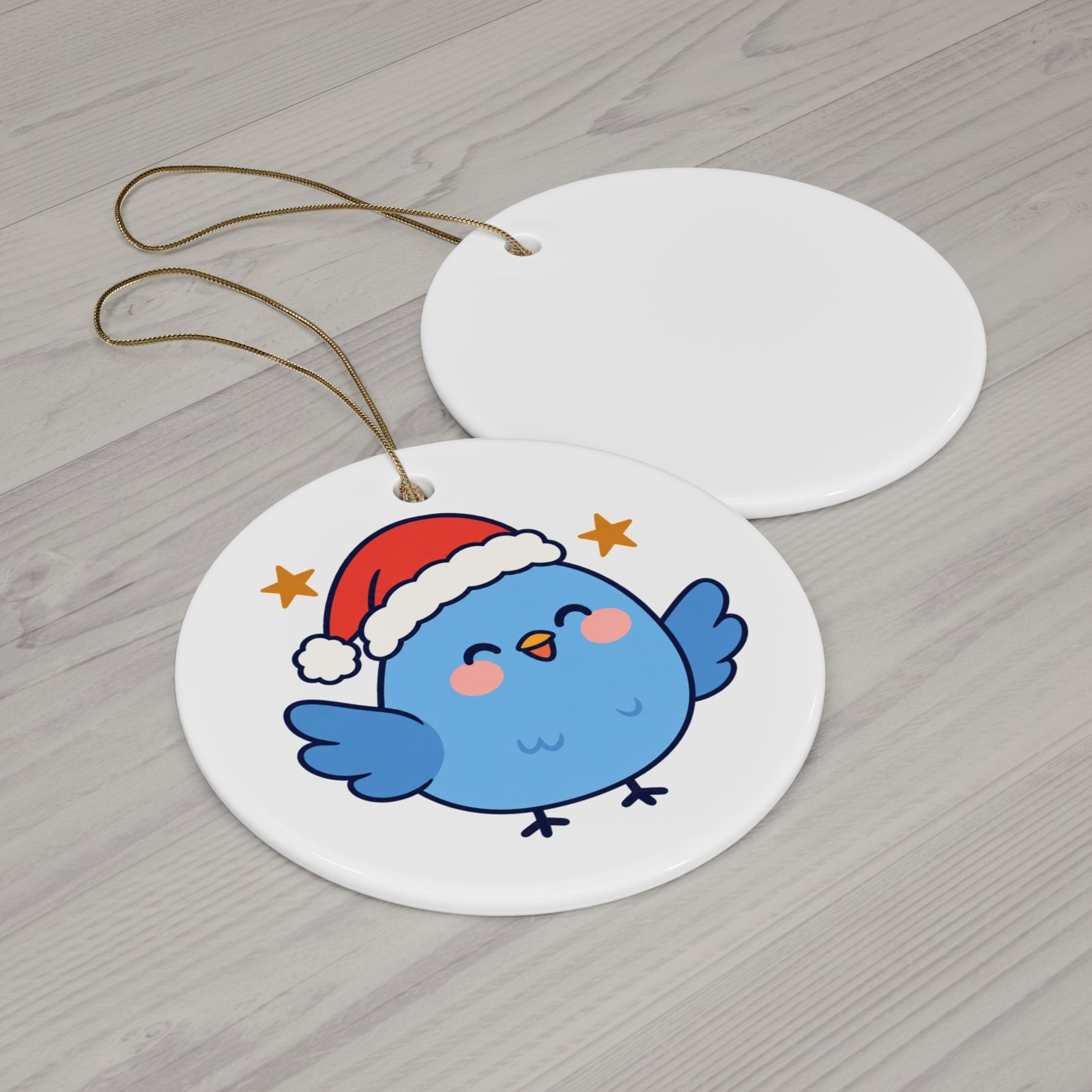Merry Little Bird Ceramic Christmas Ornament | Round - Image 2