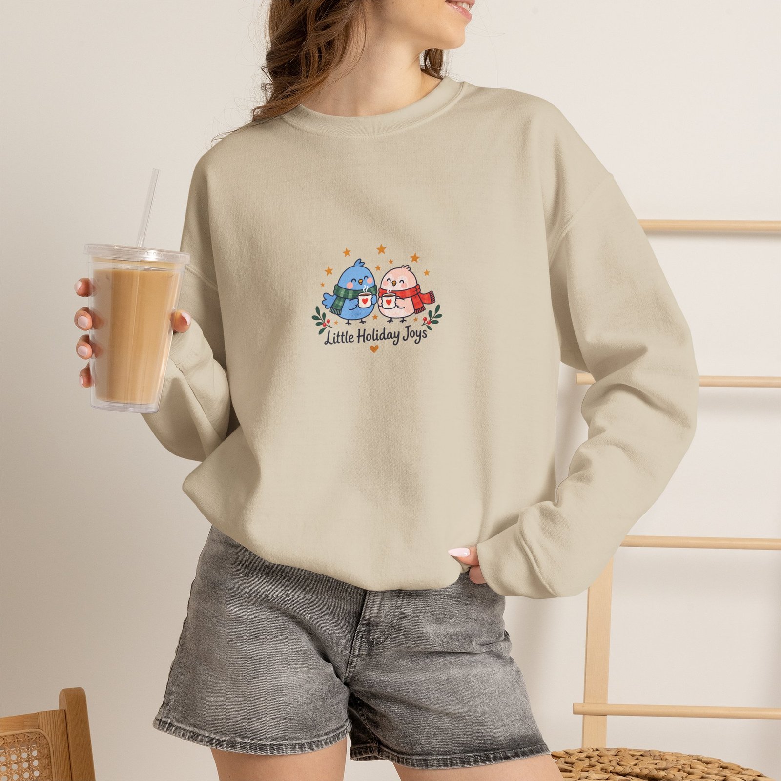 Little Holiday Joys Christmas Sweatshirt | Sand Unisex Crewneck - Image 2